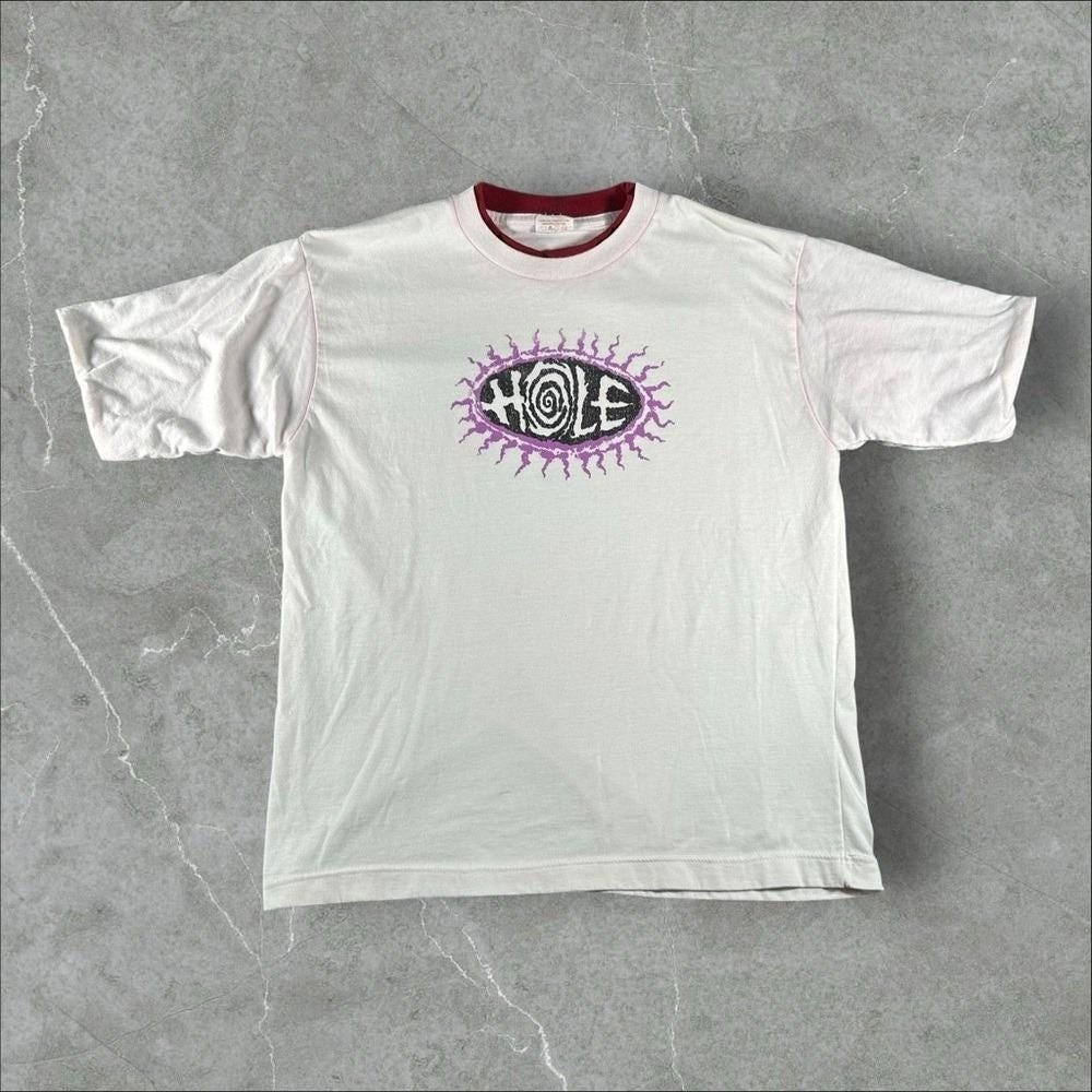 Vintage Hole Shirt Mens Large White Red 90s Courtney Love Nirvana Logo Canadian